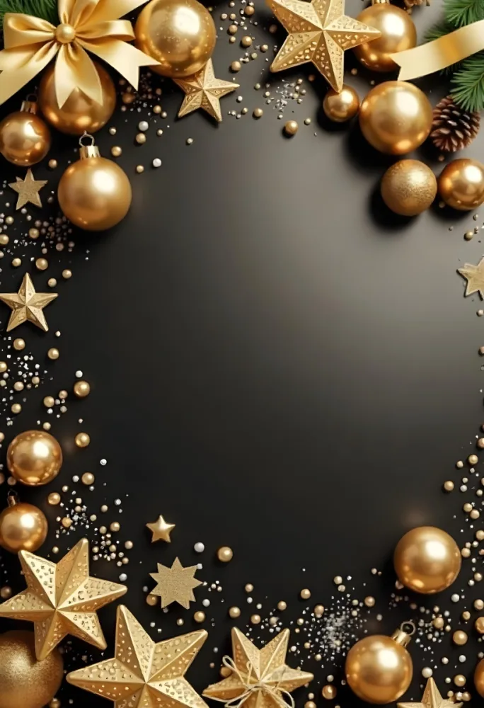 Golden Christmas Balls And Stars With A Golden Ribbon On A Golden Background Christmas Decoration Festive Elegant Minimalist Christmas Ornaments 35 7481