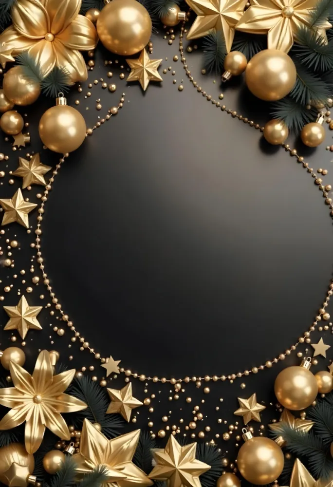 Golden Christmas Balls And Stars With A Golden Ribbon On A Golden Background Christmas Decoration Festive Elegant Minimalist Christmas Ornaments 4 B413
