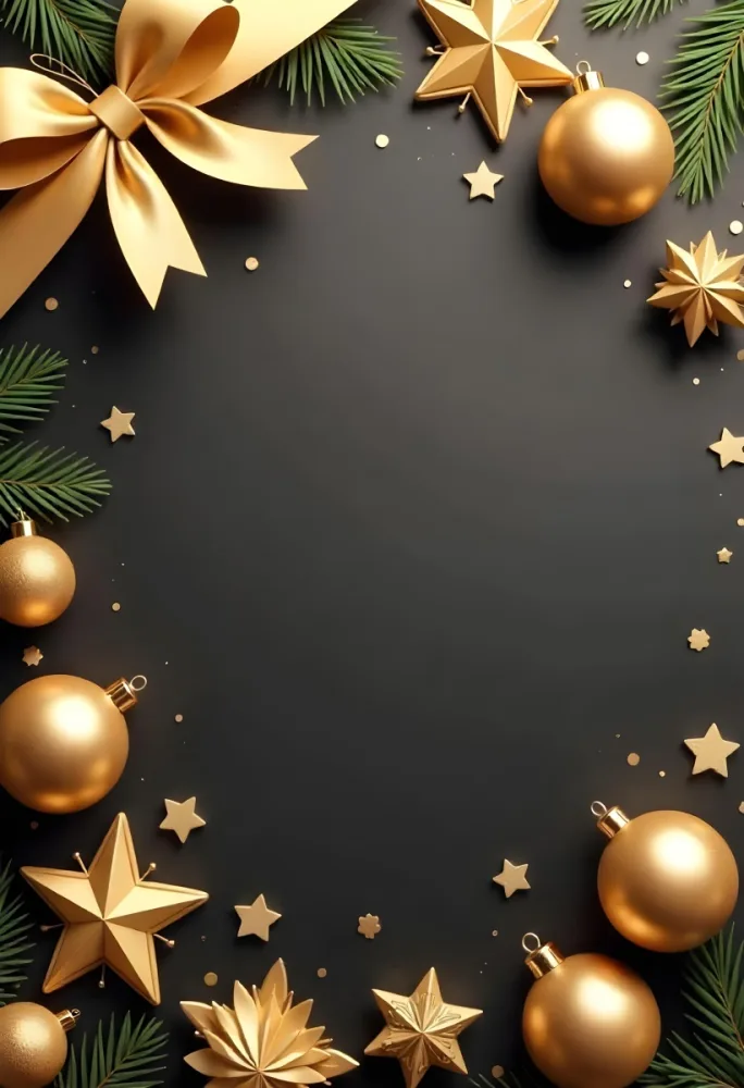 Golden Christmas Balls And Stars With A Golden Ribbon On A Golden Background Christmas Decoration Festive Elegant Minimalist Christmas Ornaments 7 C5c0