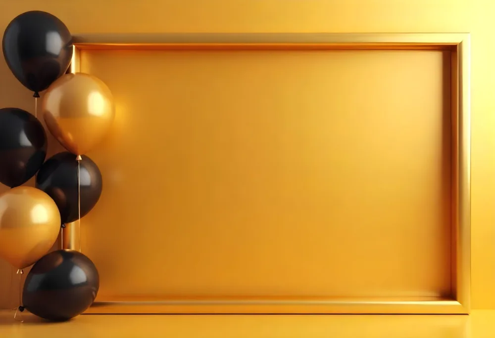 Golden Frame With Golden Background And Golden And Black Balloons On The Left Side Minimalist Design Luxury Style Elegant 13 Abec