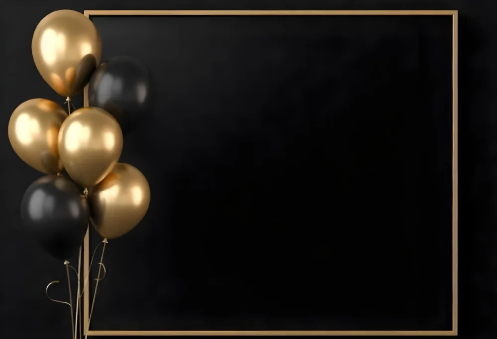 Golden Frame With Golden Background And Golden And Black Balloons On The Left Side Minimalist Design Luxury Style Elegant 14 F1f6