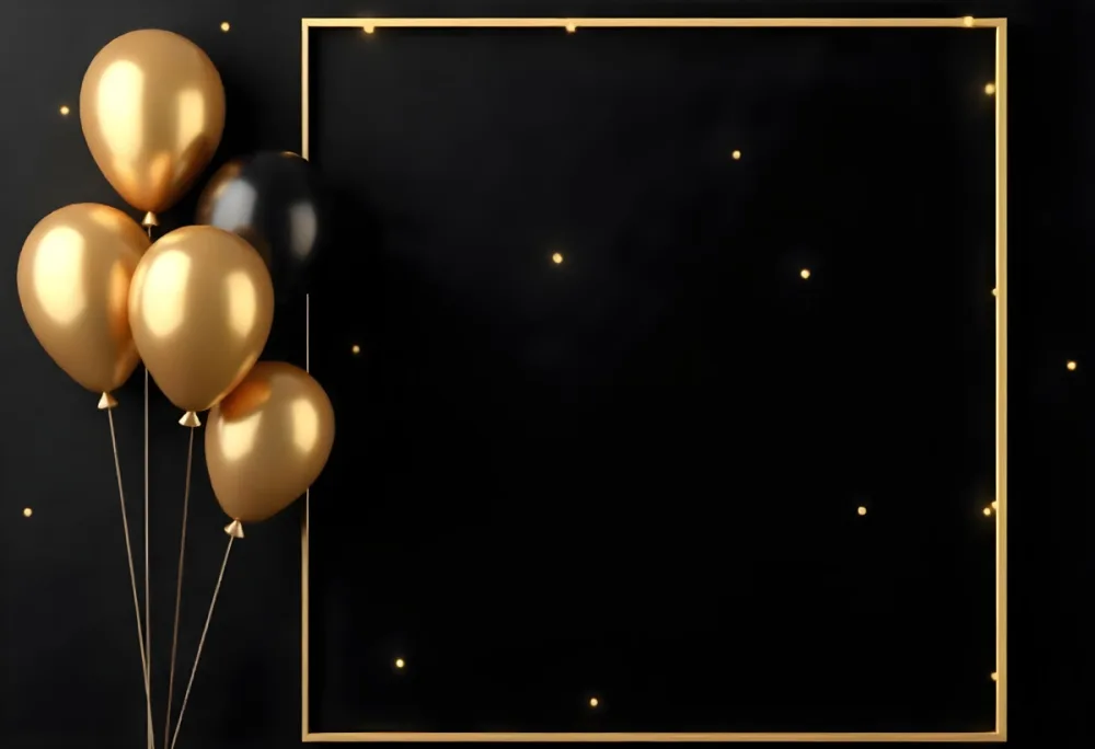 Golden Frame With Golden Background And Golden And Black Balloons On The Left Side Minimalist Design Luxury Style Elegant 16 173f