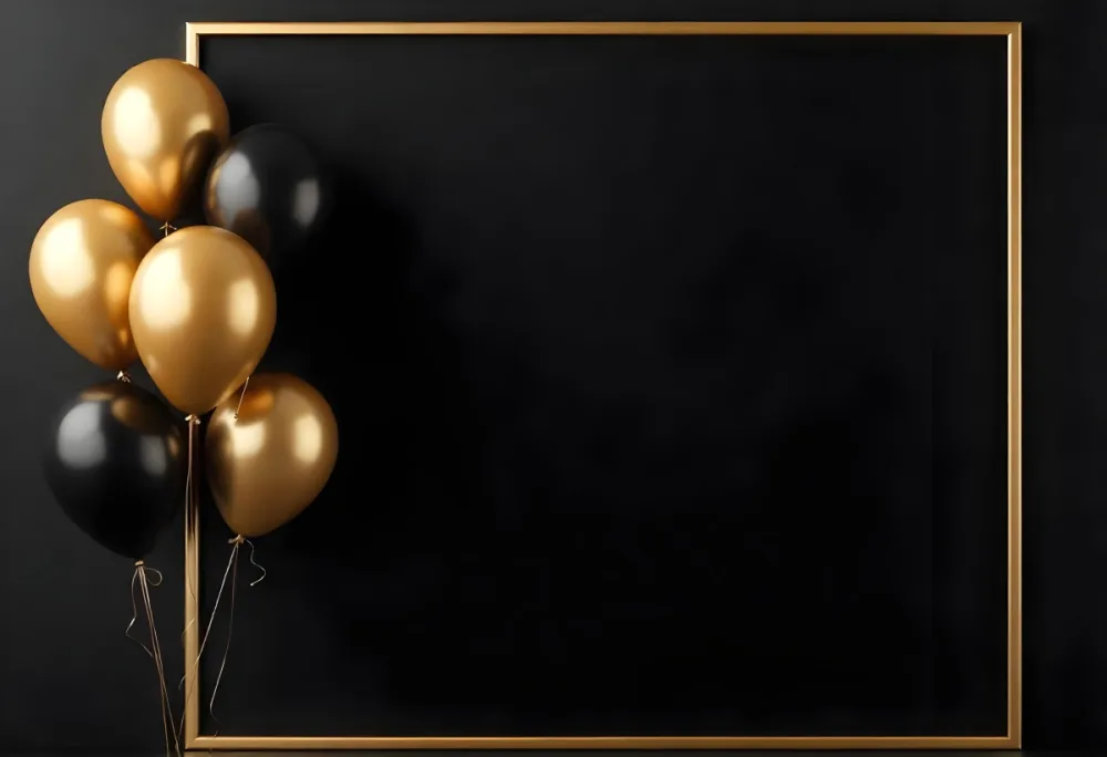 Golden Frame With Golden Background And Golden And Black Balloons On The Left Side Minimalist Design Luxury Style Elegant 18 1793