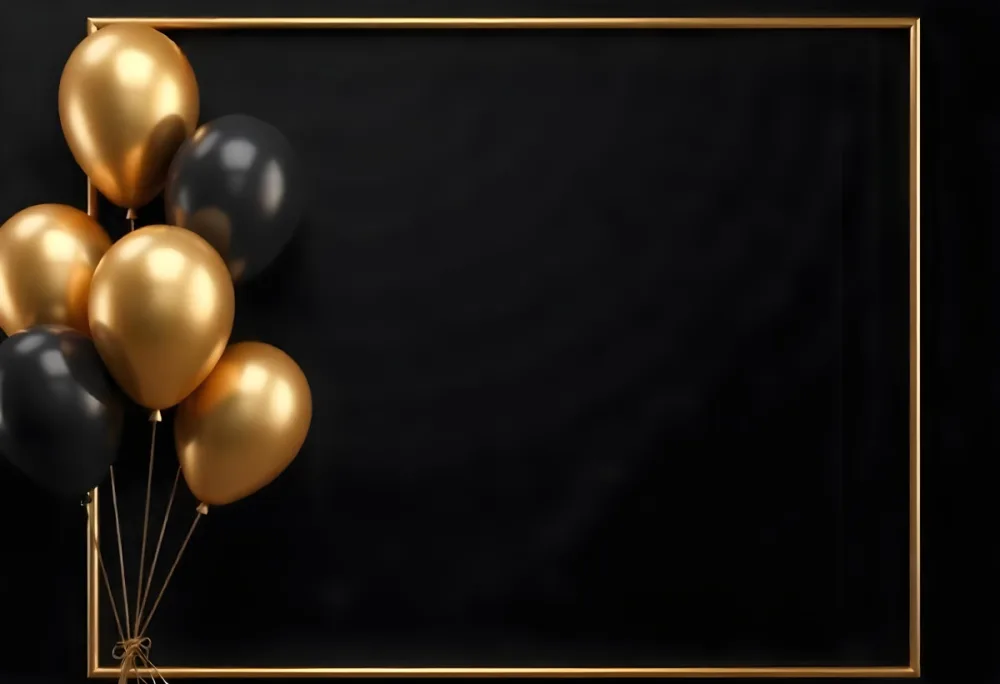 Golden Frame With Golden Background And Golden And Black Balloons On The Left Side Minimalist Design Luxury Style Elegant 20 1c88
