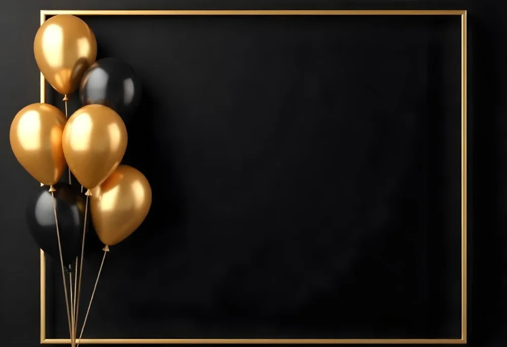 Golden Frame With Golden Background And Golden And Black Balloons On The Left Side Minimalist Design Luxury Style Elegant 3 7d52