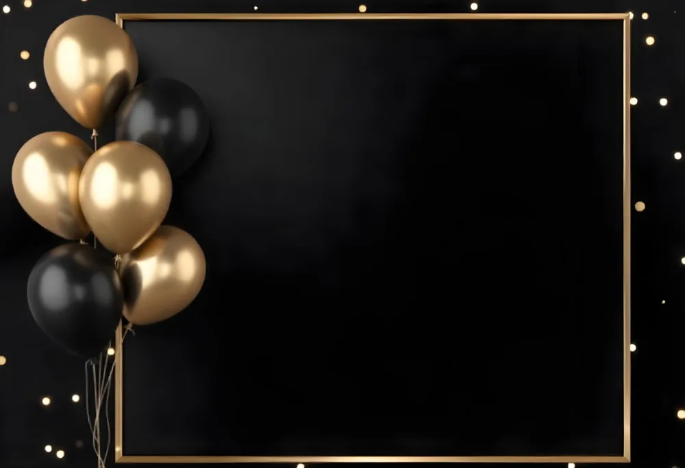 Golden Frame With Golden Background And Golden And Black Balloons On The Left Side Minimalist Design Luxury Style Elegant 6 Dbcc