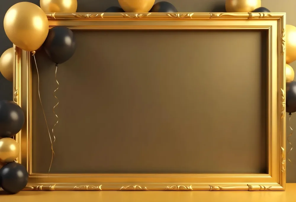 Golden Frame With Golden Background And Golden And Black Balloons On The Left Side Minimalist Design Luxury Style Elegant 7 F299