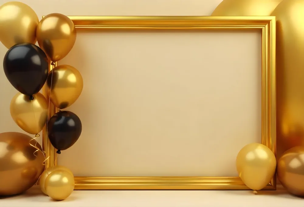 Golden Frame With Golden Background And Golden And Black Balloons On The Left Side Minimalist Design Luxury Style Elegant 9 578a