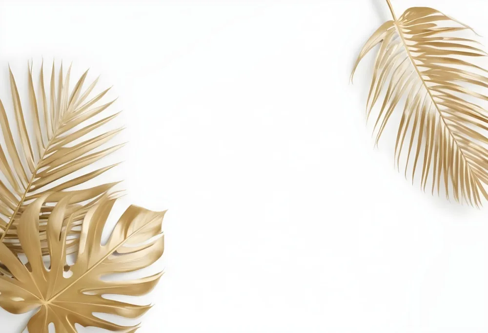 Golden Monstera And Palm Leaves On A White Background Tropical Minimalist Elegant Luxurious Clean Modern Bright Fresh Summer Nature Decoration 2 2bf1