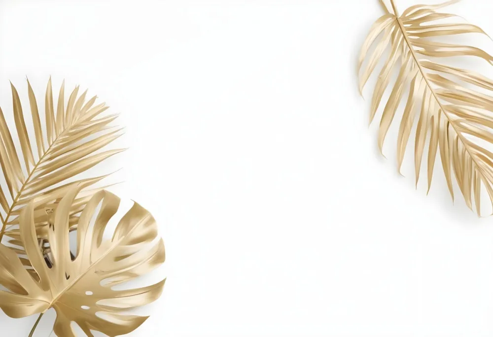 Golden Monstera And Palm Leaves On A White Background Tropical Minimalist Elegant Luxurious Clean Modern Bright Fresh Summer Nature Decoration 26 Bf7e