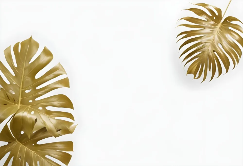 Golden Monstera And Palm Leaves On A White Background Tropical Minimalist Elegant Luxurious Clean Modern Bright Fresh Summer Nature Decoration 31 2e0f