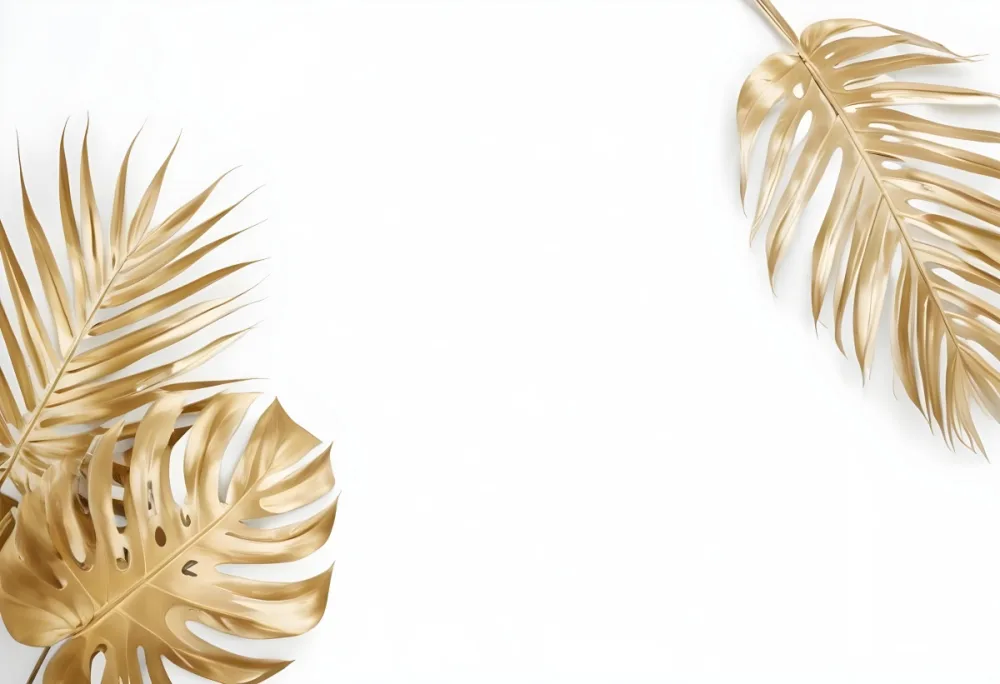 Golden Monstera And Palm Leaves On A White Background Tropical Minimalist Elegant Luxurious Clean Modern Bright Fresh Summer Nature Decoration 32 92b7
