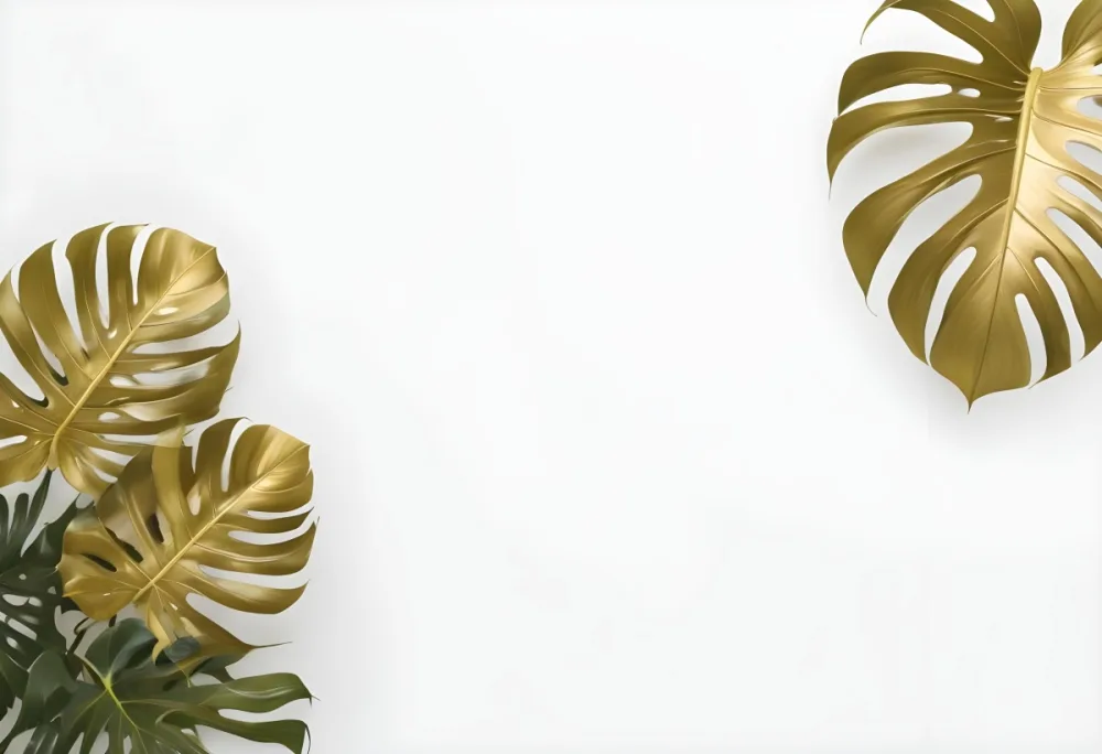 Golden Monstera And Palm Leaves On A White Background Tropical Minimalist Elegant Luxurious Clean Modern Bright Fresh Summer Nature Decoration 6 3619