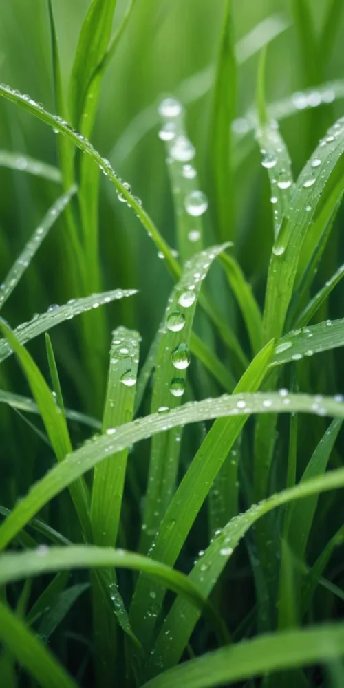 Green Grass Blades With Water Droplets Close Up View Of A Lush Dewy Meadow 1 4b7c