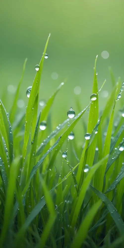 Green Grass Blades With Water Droplets Close Up View Of A Lush Dewy Meadow 10 F944