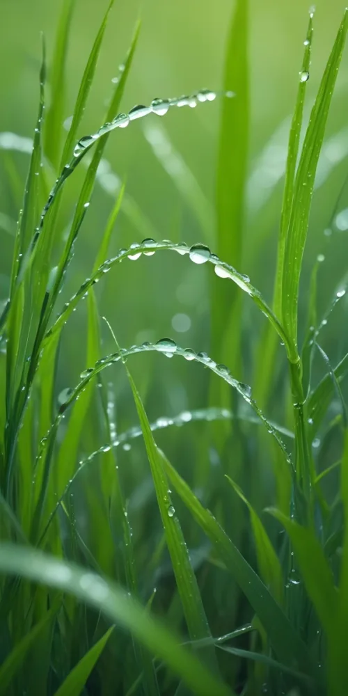 Green Grass Blades With Water Droplets Close Up View Of A Lush Dewy Meadow 13 1aa7
