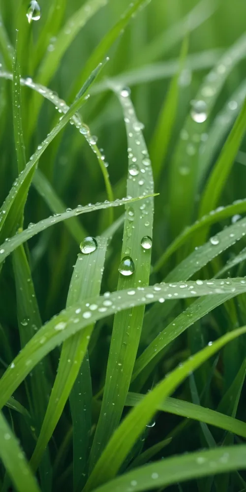 Green Grass Blades With Water Droplets Close Up View Of A Lush Dewy Meadow 16 84df