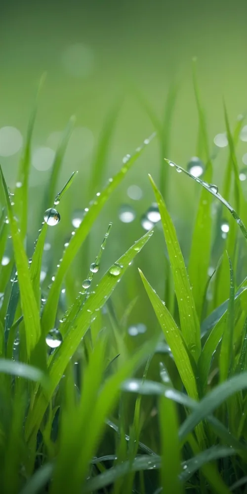 Green Grass Blades With Water Droplets Close Up View Of A Lush Dewy Meadow 17 358b