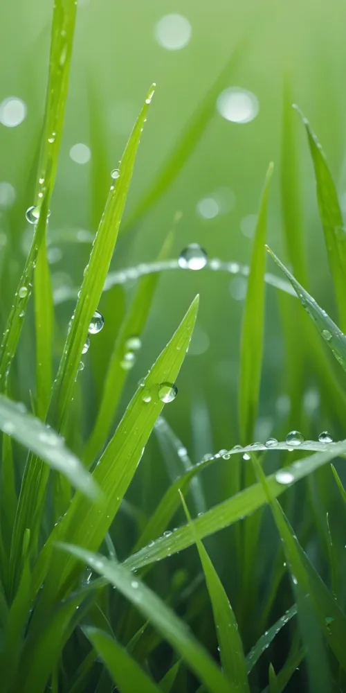 Green Grass Blades With Water Droplets Close Up View Of A Lush Dewy Meadow 18 454d