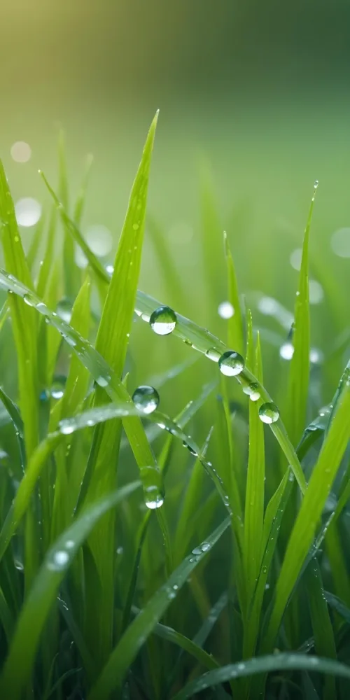 Green Grass Blades With Water Droplets Close Up View Of A Lush Dewy Meadow 20 Dd7b