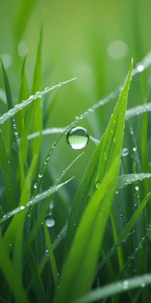 Green Grass Blades With Water Droplets Close Up View Of A Lush Dewy Meadow 21 36fd