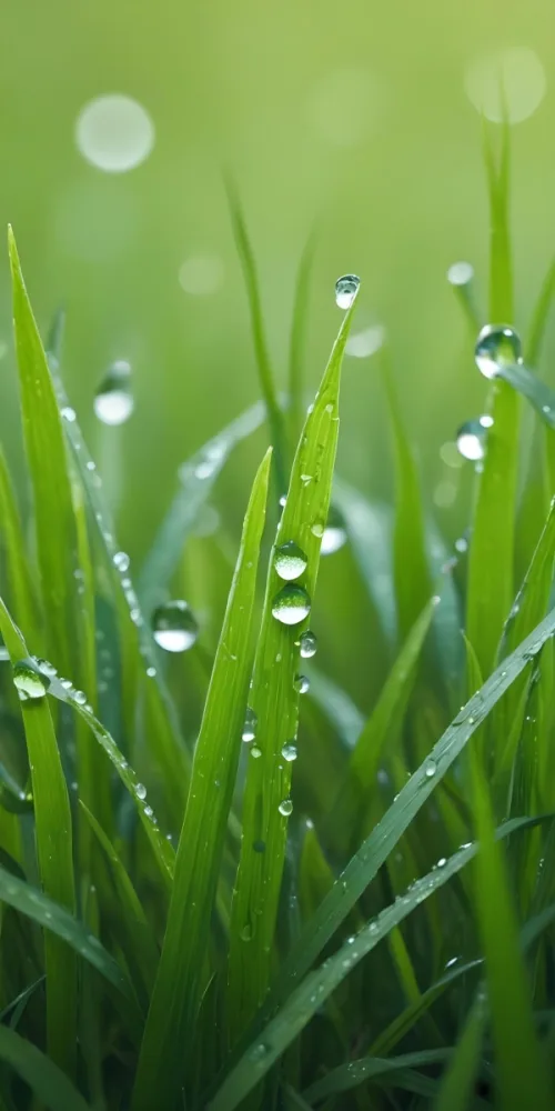 Green Grass Blades With Water Droplets Close Up View Of A Lush Dewy Meadow 22 C52c