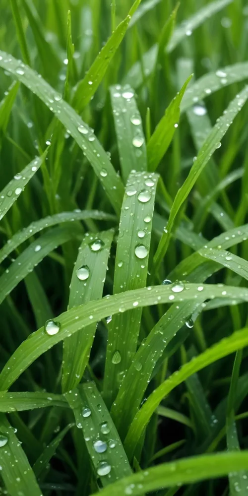 Green Grass Blades With Water Droplets Close Up View Of A Lush Dewy Meadow 4 A2a2