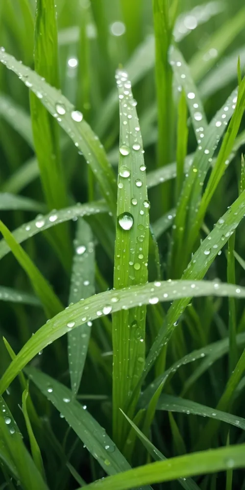 Green Grass Blades With Water Droplets Close Up View Of A Lush Dewy Meadow 6 Ca99