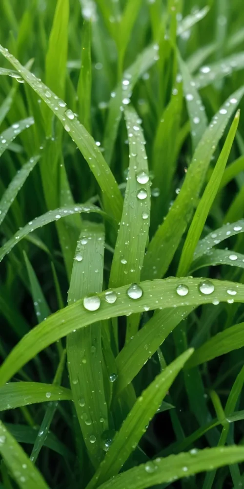 Green Grass Blades With Water Droplets Close Up View Of A Lush Dewy Meadow 8 6785