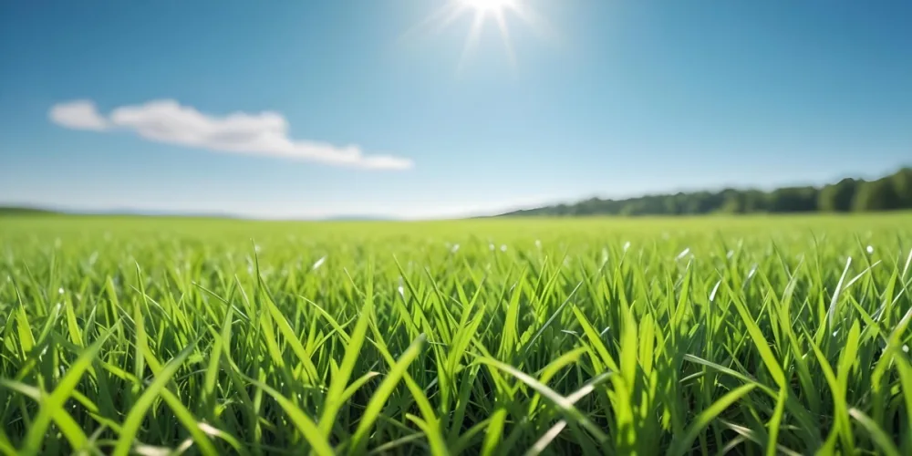 Green Grass Field With A Clear Blue Sky Sunny Day Vibrant Colors Natural Light Blurred Background Peaceful Scene Nature Photography 3 2c7f
