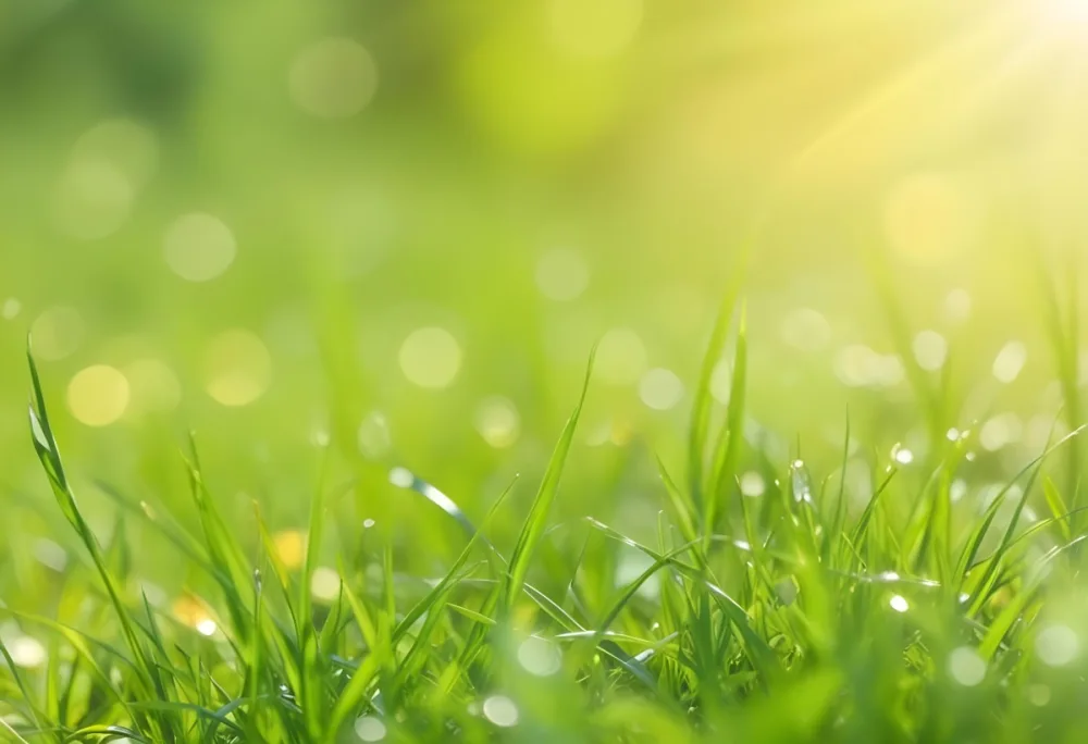 Green Grass With A Bright Yellow Light In The Background Bokeh Effect Sunny Day Spring Season Vibrant Colors Close Up Shot 1 9e74