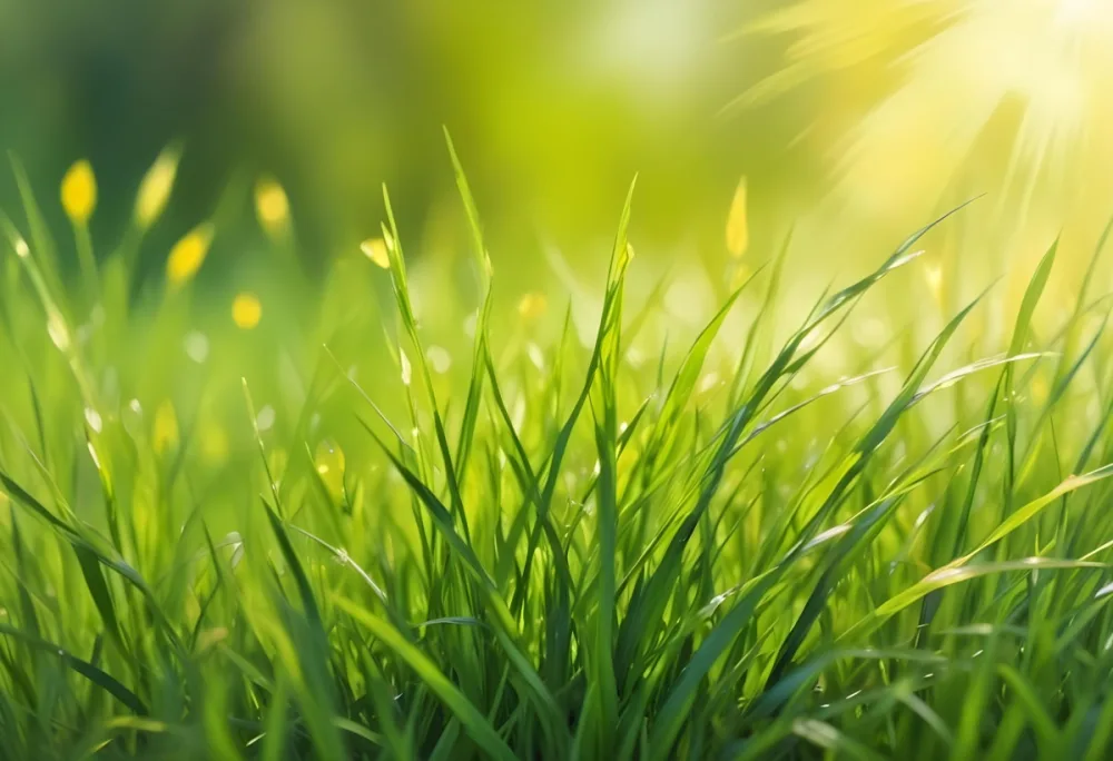 Green Grass With A Bright Yellow Light In The Background Bokeh Effect Sunny Day Spring Season Vibrant Colors Close Up Shot 38 5b3d