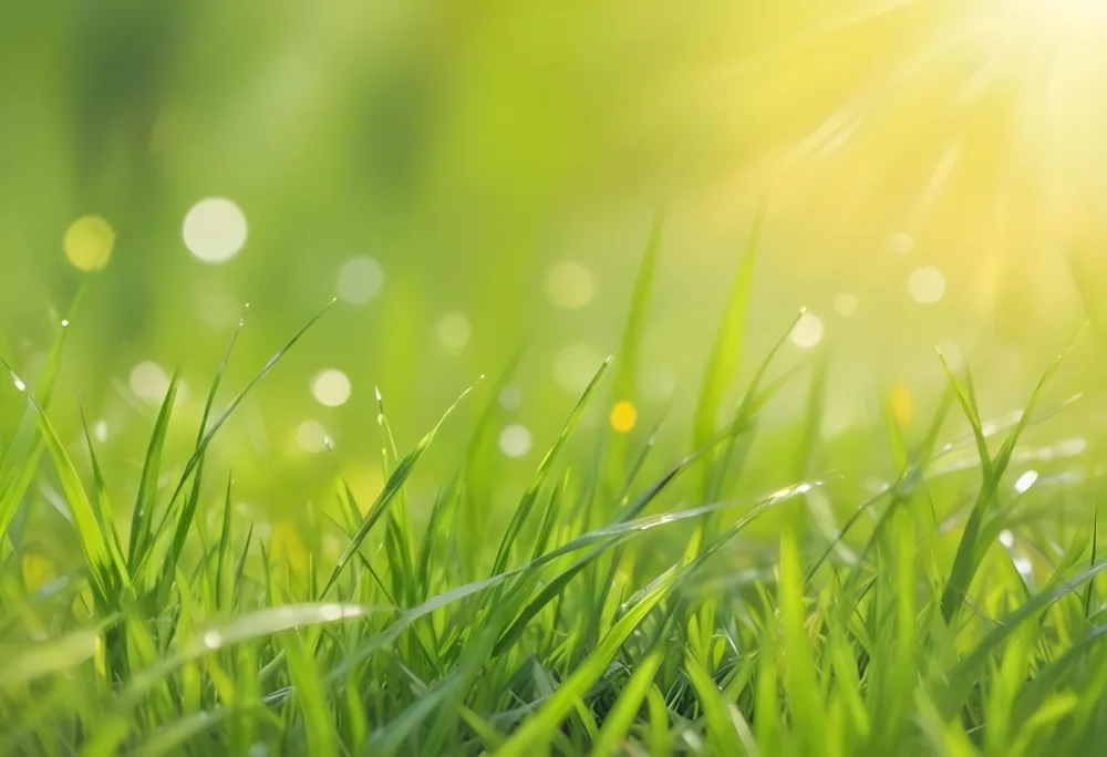 Green Grass With A Bright Yellow Light In The Background Bokeh Effect Sunny Day Spring Season Vibrant Colors Close Up Shot 43 1054