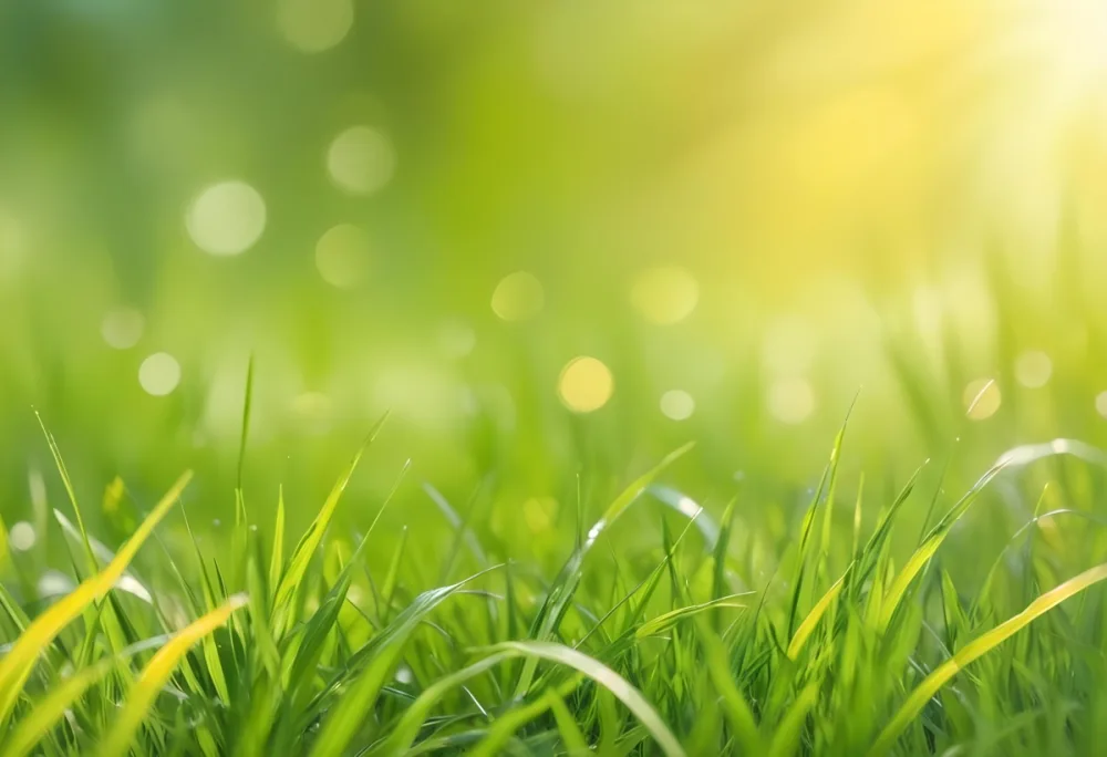 Green Grass With A Bright Yellow Light In The Background Bokeh Effect Sunny Day Spring Season Vibrant Colors Close Up Shot 45 5e94
