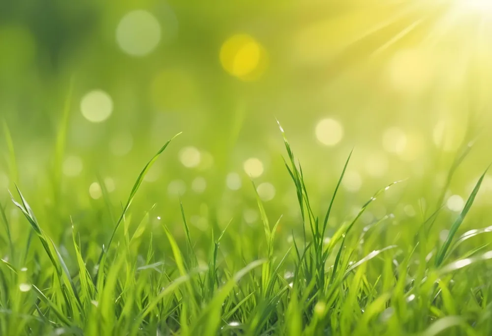 Green Grass With A Bright Yellow Light In The Background Bokeh Effect Sunny Day Spring Season Vibrant Colors Close Up Shot 49 5a18