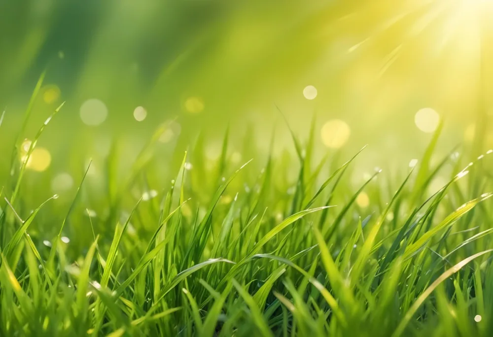 Green Grass With A Bright Yellow Light In The Background Bokeh Effect Sunny Day Spring Season Vibrant Colors Close Up Shot 50 8759
