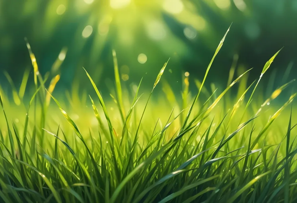 Green Grass With A Bright Yellow Light In The Background Bokeh Effect Sunny Day Spring Season Vibrant Colors Close Up Shot 52 4722