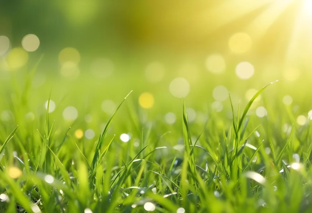 Green Grass With A Bright Yellow Light In The Background Bokeh Effect Sunny Day Spring Season Vibrant Colors Close Up Shot 53 234f