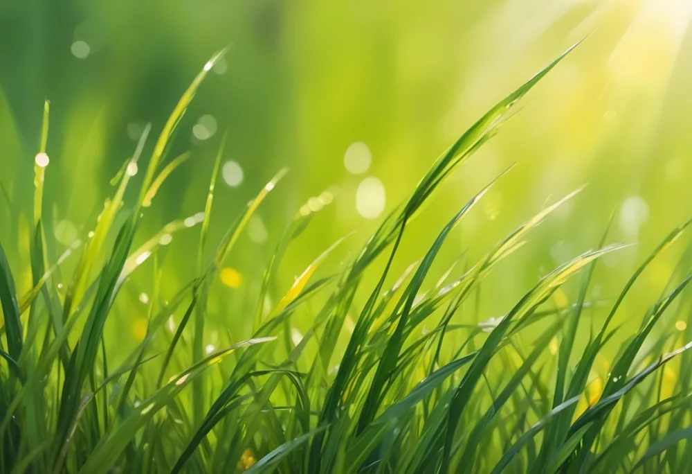 Green Grass With A Bright Yellow Light In The Background Bokeh Effect Sunny Day Spring Season Vibrant Colors Close Up Shot 54 4b9c
