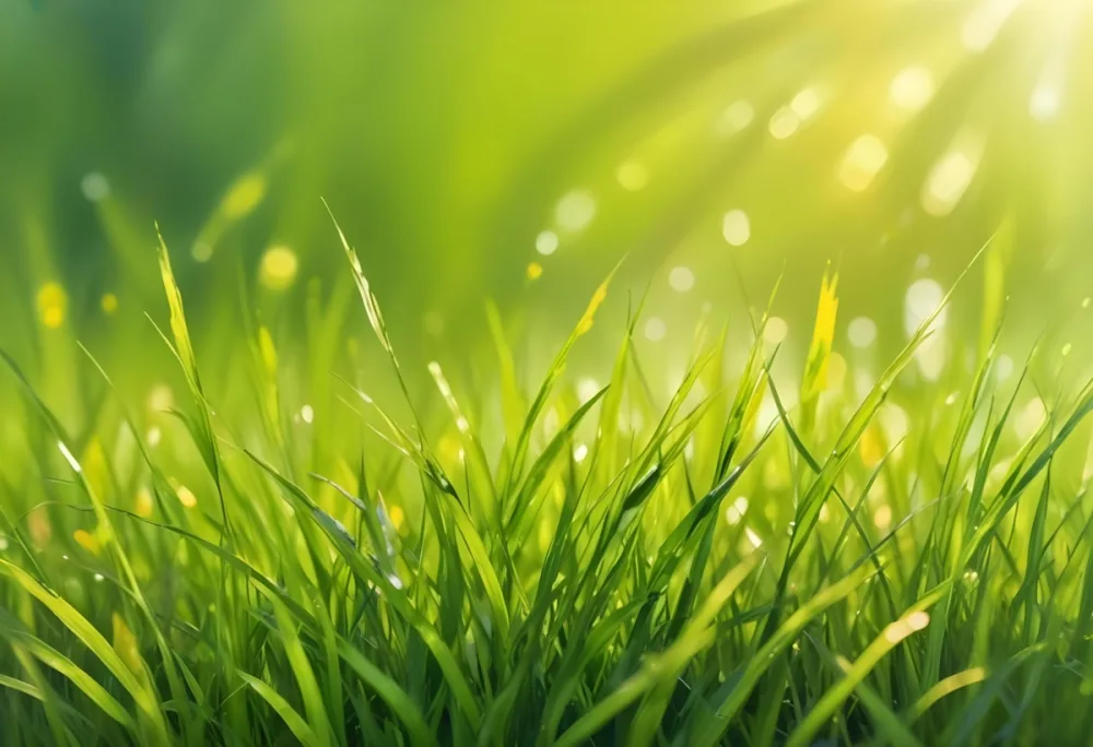 Green Grass With A Bright Yellow Light In The Background Bokeh Effect Sunny Day Spring Season Vibrant Colors Close Up Shot 56 27ec