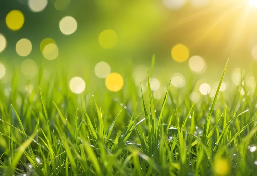 Green Grass With A Bright Yellow Light In The Background Bokeh Effect Sunny Day Spring Season Vibrant Colors Close Up Shot 57 15d9