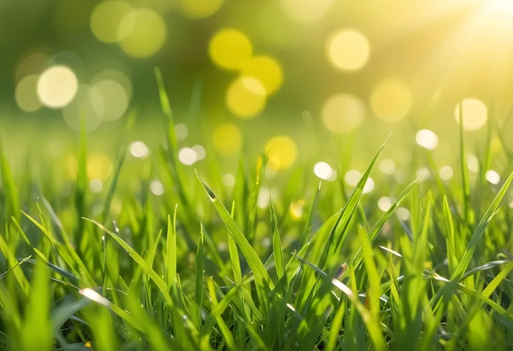 Green Grass With A Bright Yellow Light In The Background Bokeh Effect Sunny Day Spring Season Vibrant Colors Close Up Shot 8 98ff