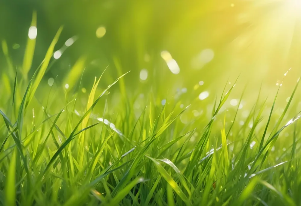 Green Grass With A Bright Yellow Light In The Background Bokeh Effect Sunny Day Spring Season Vibrant Colors Close Up Shot 9 35aa