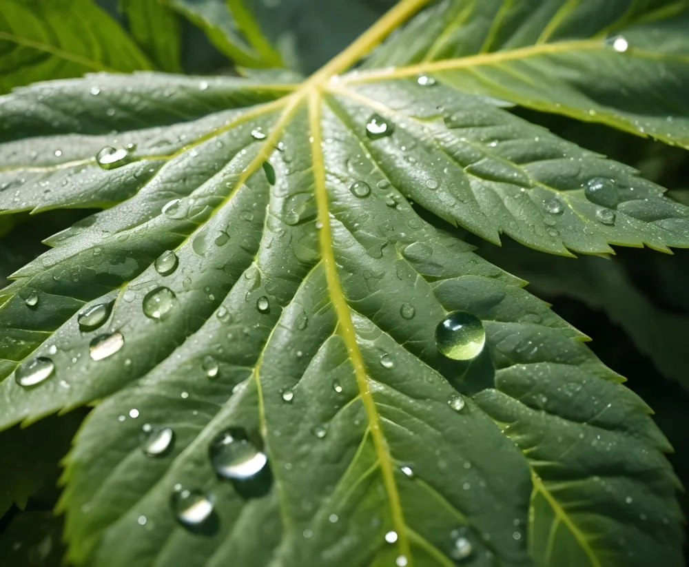 Green Leaf With Water Droplets Close Up View Of The Leaf S Surface Showing The Intricate Veins And Smooth Appearance 6 Be3a