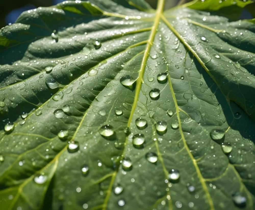 Green Leaf With Water Droplets Close Up View Of The Leaf S Surface Showing The Intricate Veins And Smooth Appearance 8 E165
