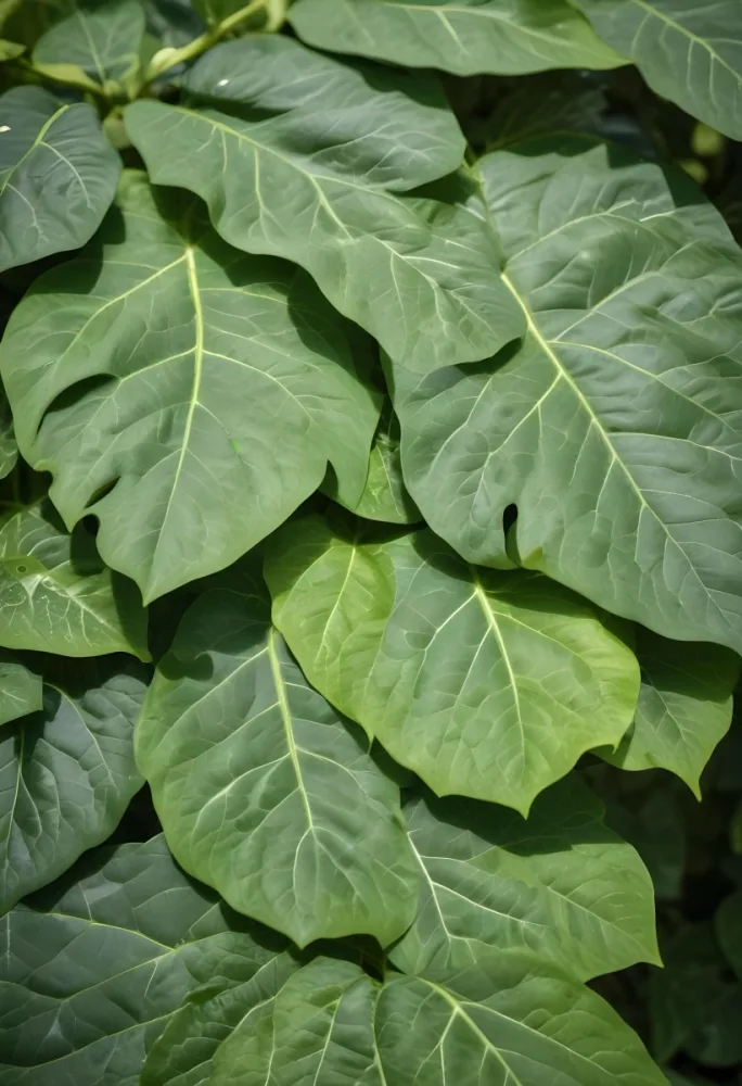 Green Leaves Close Up View Of The Texture And Patterns Of Large Lush Green Leaves With Sunlight Highlighting The Details Against A Blurred Background 2 1d43