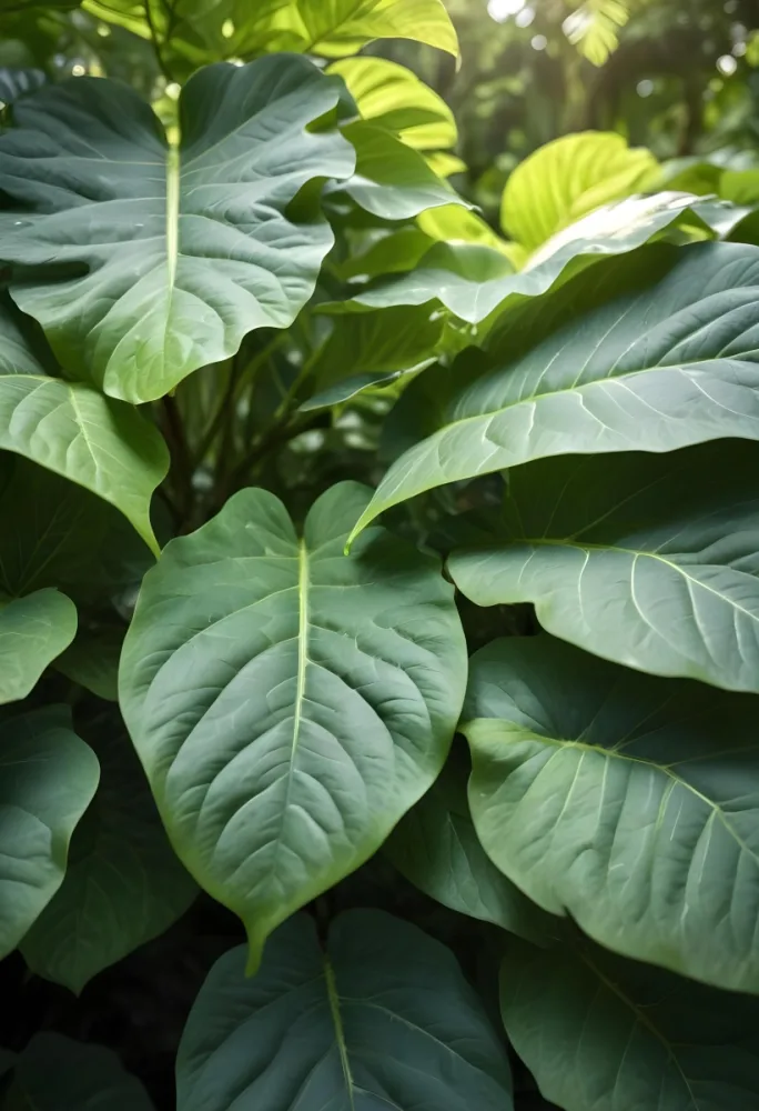 Green Leaves Close Up View Of The Texture And Patterns Of Large Lush Green Leaves With Sunlight Highlighting The Details Against A Blurred Background 4 3eea