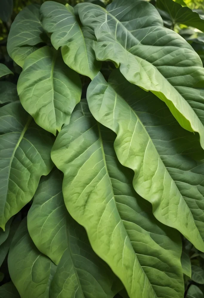 Green Leaves Close Up View Of The Texture And Patterns Of Large Lush Green Leaves With Sunlight Highlighting The Details Against A Blurred Background 5 C886