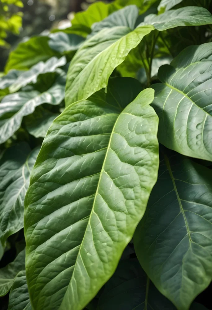 Green Leaves Close Up View Of The Texture And Patterns Of Large Lush Green Leaves With Sunlight Highlighting The Details Against A Blurred Background 6 46b9