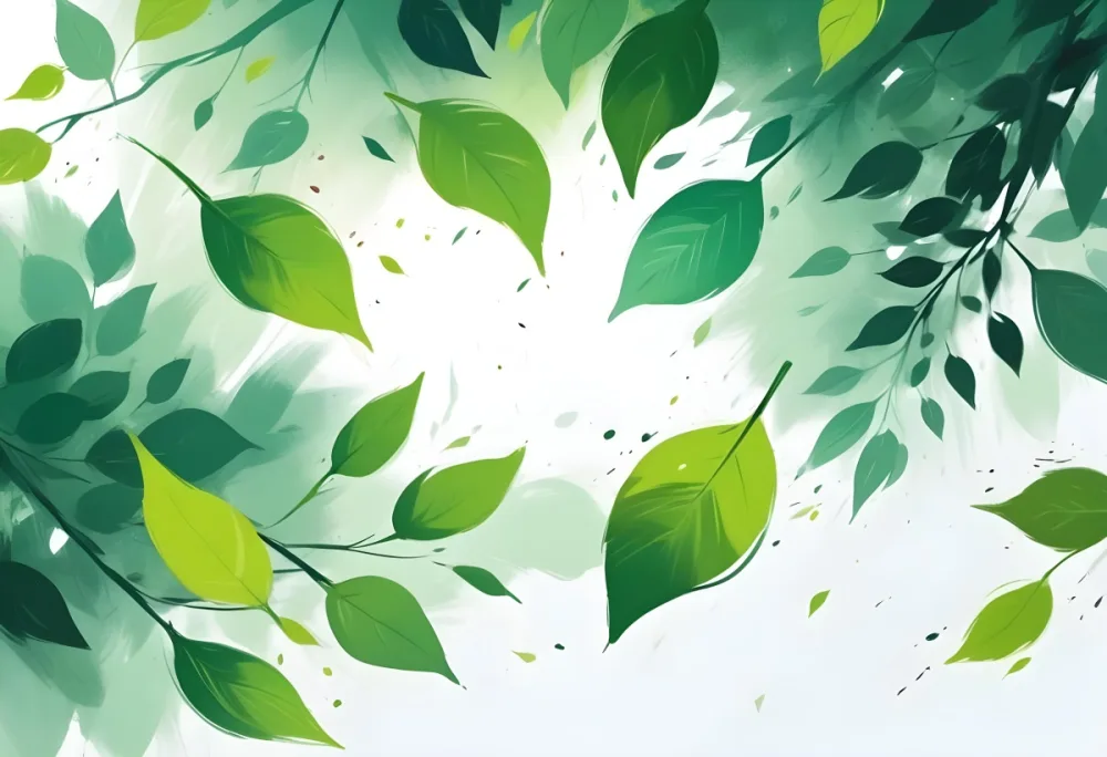 Green Leaves Falling Around A White Space Bright Light Vibrant Colors Nature Background Fresh And Vibrant Spring Season Minimalist Design Airy Atmosphere Clean Aesthetic 2 3813